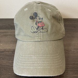 Disney Parks Vintage Distressed Green Brown Mickey Mouse Adjustable Hat Cap- EUC